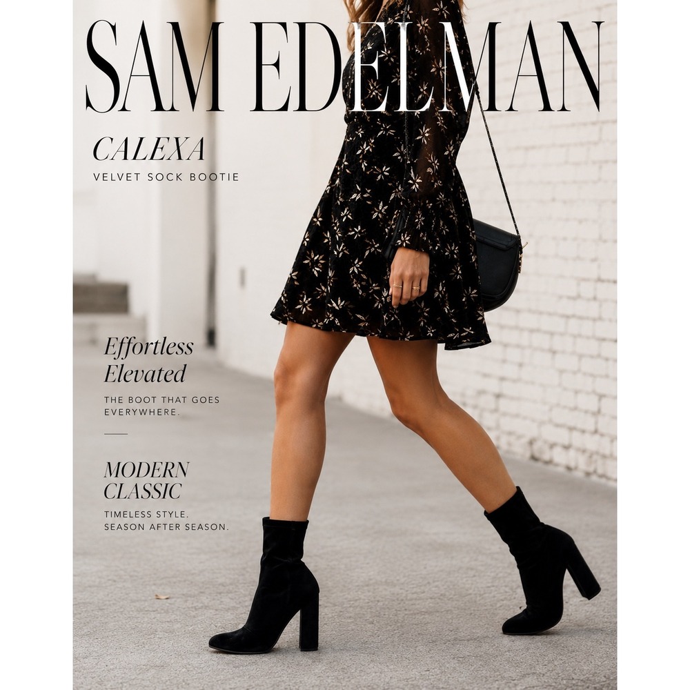 Sam Edelman Calexa Black Velvet Ankle Boots 90s Minimalist Size 9